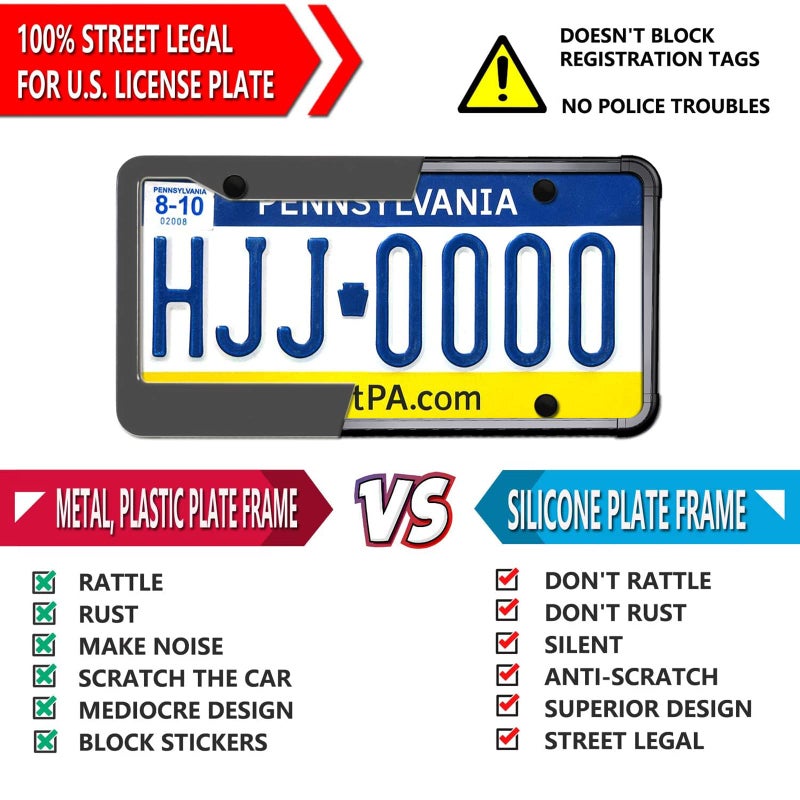 ZXFOOG Black License Plate Frame- Silicone License Plate Cover Holder for Front or Rear Car Tag, Rustproof Rattle Proof with Mounting Screws Caps, 1 Pack - Image 5